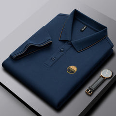 Men's Casual Solid Color Versatile Lapel Embroidered Polo Shirt