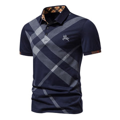 Men's Casual Business Striped Printed Short-sleeved Polo Shirt