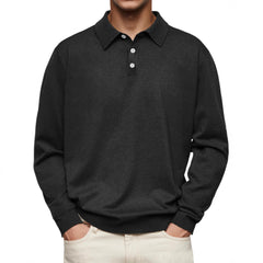 Men's Long Sleeve V-neck Button-down Casual Polo Shirt