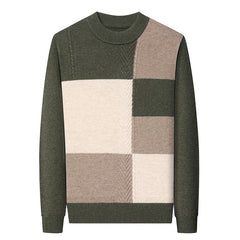Men's Round Neck Color Matching Pullover High-end Pure Wool Sweater