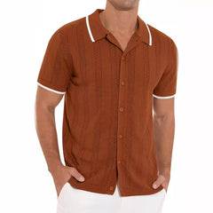 Men's Fashionable and Casual Patchwork Color Hollow Breathable and Comfortable Shirt