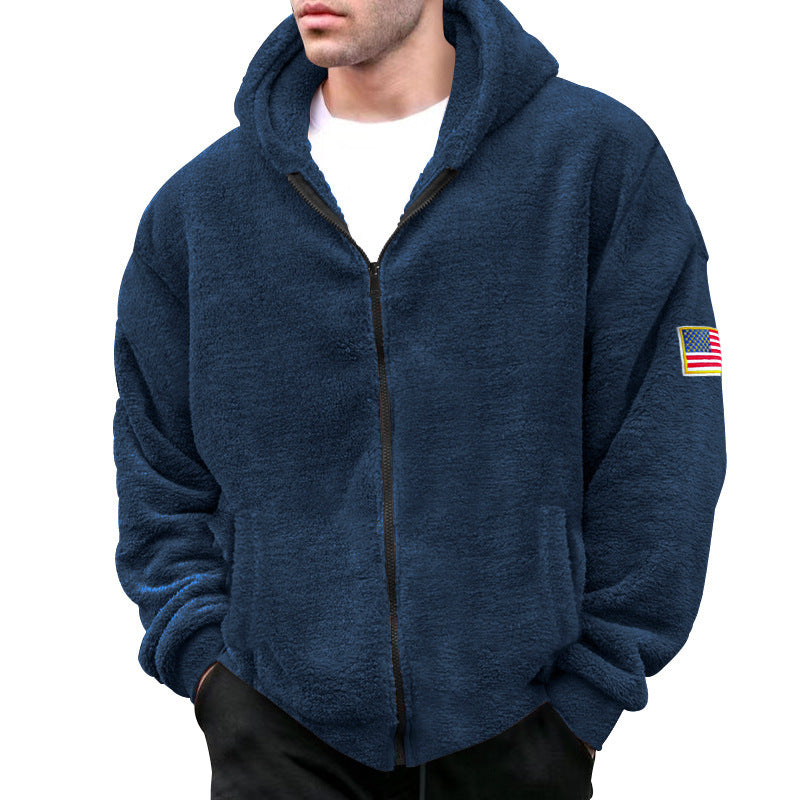 2023 Men's New Double-sided Velvet Warm Hooded Zipper Casual Jacket