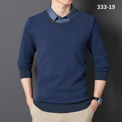 Men's Fake Two-piece Velvet Thickened Loose Casual Knitted Shirt