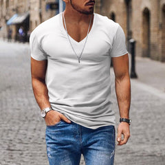 Men's V-neck Solid Color Slim Fit Bottoming Shirt
