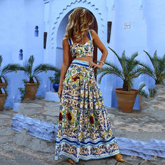 Sexy Temperament Suspender Print Dress