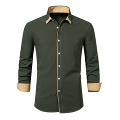 2024 Men's New Casual Color Matching Fashion Long Sleeve Business Shirt