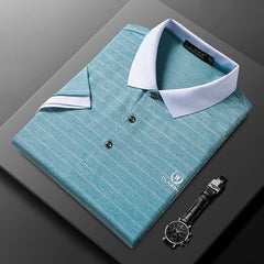 Men's Casual Business Embroidery Striped Short-sleeved Polo Shirt