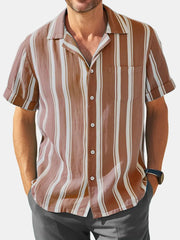 2024 Men's Casual Fashion Striped Contrast Color Short Sleeve Shirt