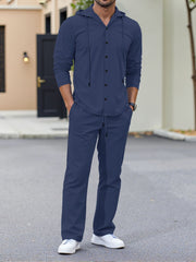 Men's Loose-Fit Linen Long-Sleeve Hoodie and Pants Set
