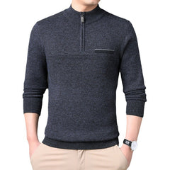 Men's Half Turtle Collar Zip Warm Knitted Wool Sweater