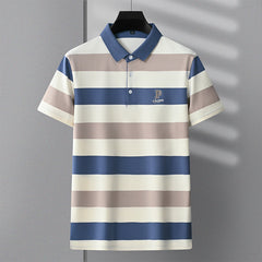 Cotton lapel striped casual polos