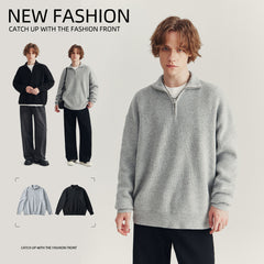 Loose fit half-zip lapel polo sweater