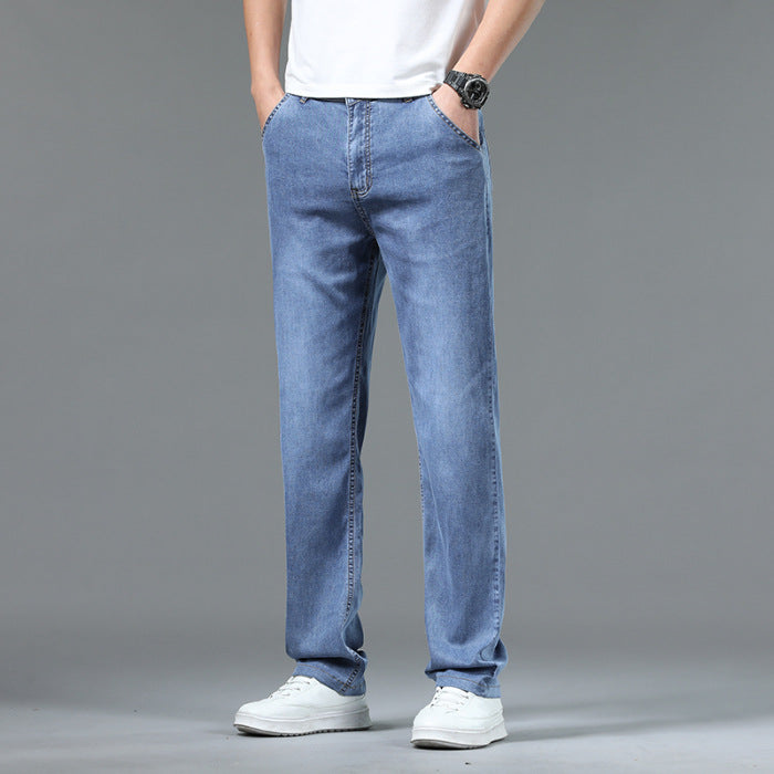 Men's 2024 Summer New Elastic High-end Loose Ice Silk Jeans