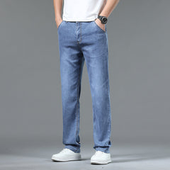 Men's 2024 Summer New Elastic High-end Loose Ice Silk Jeans