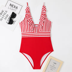 New V-neck wide strap sexy one-piece swimsuit