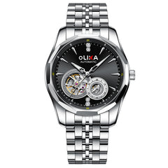 Men's Business Hollow Solid Steel Band Waterproof Mechanical Watch