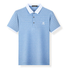Men's Casual Business Embroidery Striped Short-sleeved Polo Shirt