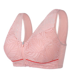 Front zipper sheer lace plus size bra