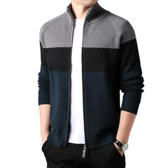 striped stand collar jacquard casual sweater