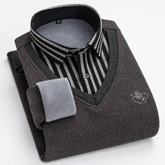 2023 Men's Thermal Fake Two-Piece Long Sleeve Shirt