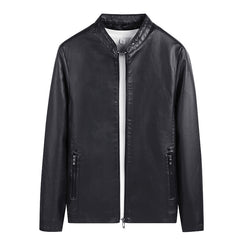 Men's Simple Casual Solid Color Non-Iron Windproof Leather Jacket