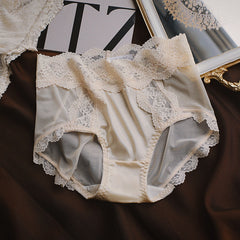 Satin Lace Breathable Mesh Briefs