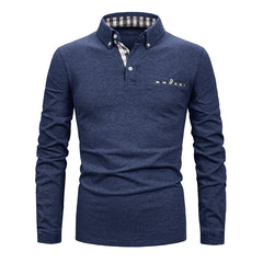 Men's Casual Plaid Stitching Fashion POLO Shirt