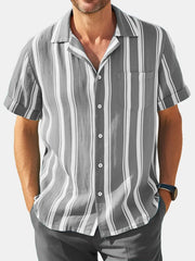 2024 Men's Casual Fashion Striped Contrast Color Short Sleeve Shirt