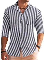 Men's Casual Jacquard Striped Long Sleeve Shirt