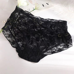 Solid Color Lace High Waist Thin and Soft Large Size Transparent Hollow Panties
