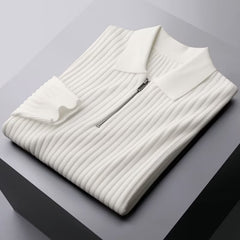 Men's High-End Half Zip Lapel Striped Solid Color Sweater