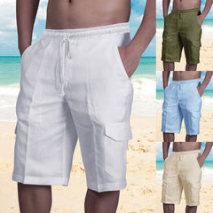 2024 Men's New Linen Multi-Pocket Drawstring Beach Shorts