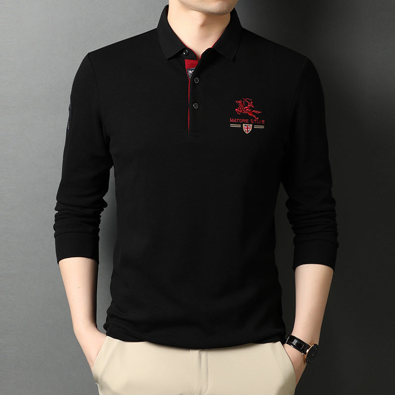 Men's Pure Cotton Business Fashion Embroidered Lapel Polo Shirt