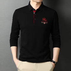 Men's Pure Cotton Business Fashion Embroidered Lapel Polo Shirt