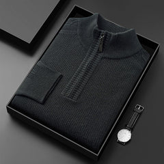 Men's 2024 Thickened Half Zipper Jacquard High-end Casual Pure Wool Sweater