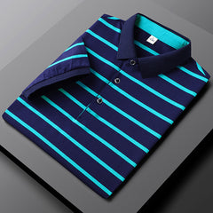 Men's Casual Short-sleeved Knitted Striped POLO Shirt