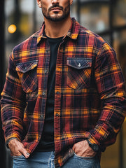 Men's New Plaid Print Velvet Shirt