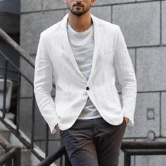 Men's Cotton and Linen Loose Solid Color Thin Casual Blazer