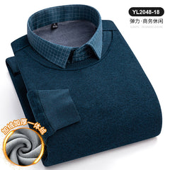 Round Neck Fake Two Piece Warm Knitted Shirt