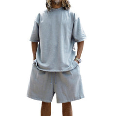 Men's Large Size Casual Loose Short-sleeved Solid Color Suit