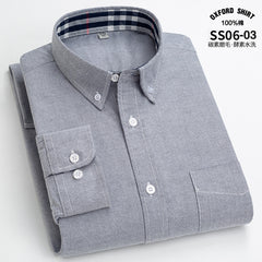Men's Pure Cotton Oxford Vertical Plaid Striped Business Casual Long-sleeved Shirt