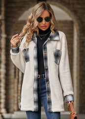 New Winter Style Lapel Long Plaid Plush Coat