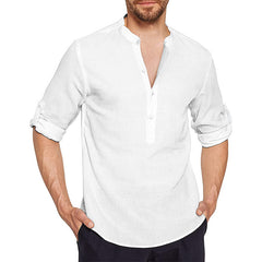 2023 Stand Collar Casual Solid Color Loose Cotton Linen Shirt