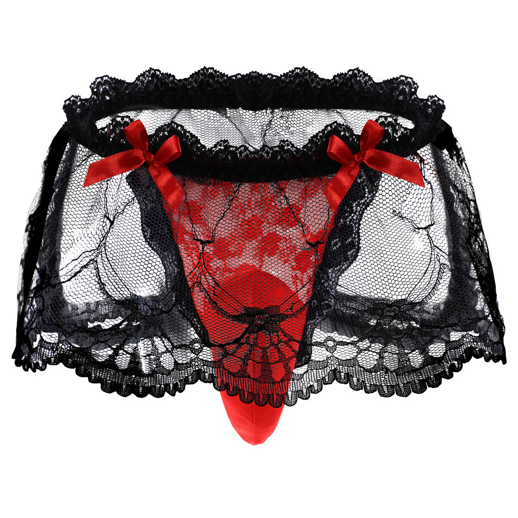 Men's High Waist Sexy Lace Transparent Boxers