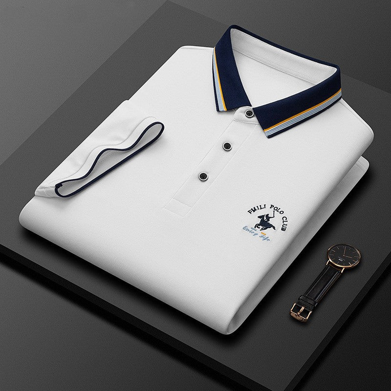 New Pure Cotton Casual Fashion Business Lapel Embroidered Polo Shirt
