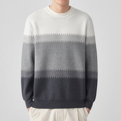 Men's 2023 Winter Fashion Contrast Color Round Neck Jacquard Sweater