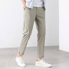 Men's Elastic Waist Cotton and Linen Ice Silk Casual Trousers
