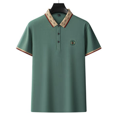 Embroidered straight breathable short-sleeved business casual solid color polo shirt