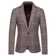 One-button plaid business casual blazer