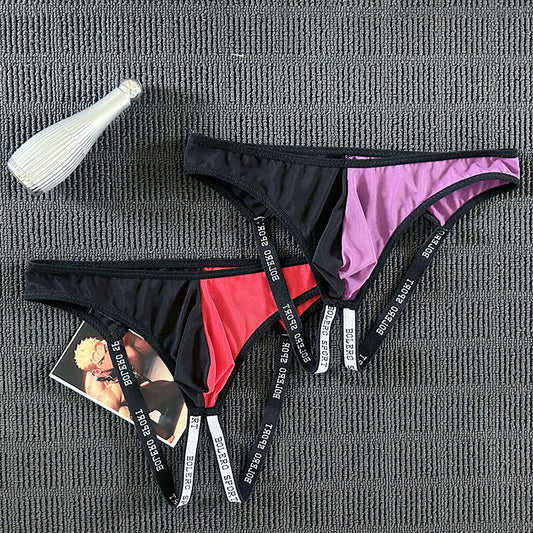 Men's Mesh Color Block Breathable Low Waist Sexy Thong